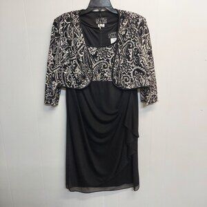 BEAUTIFUL TWO PIECE DRESS BLACK AND SILVER EMBRIODERY, ALEX EVENING, SIZE 18W